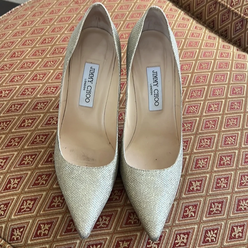 Jimmy Choo champagne glitter stilettos, sz 39,5 - Picture 6 of 10
